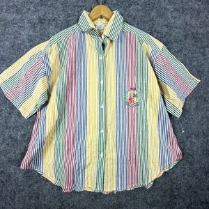 Vintage Earth Angels Shirt Womens Small Petite Rainbow Striped Button Up